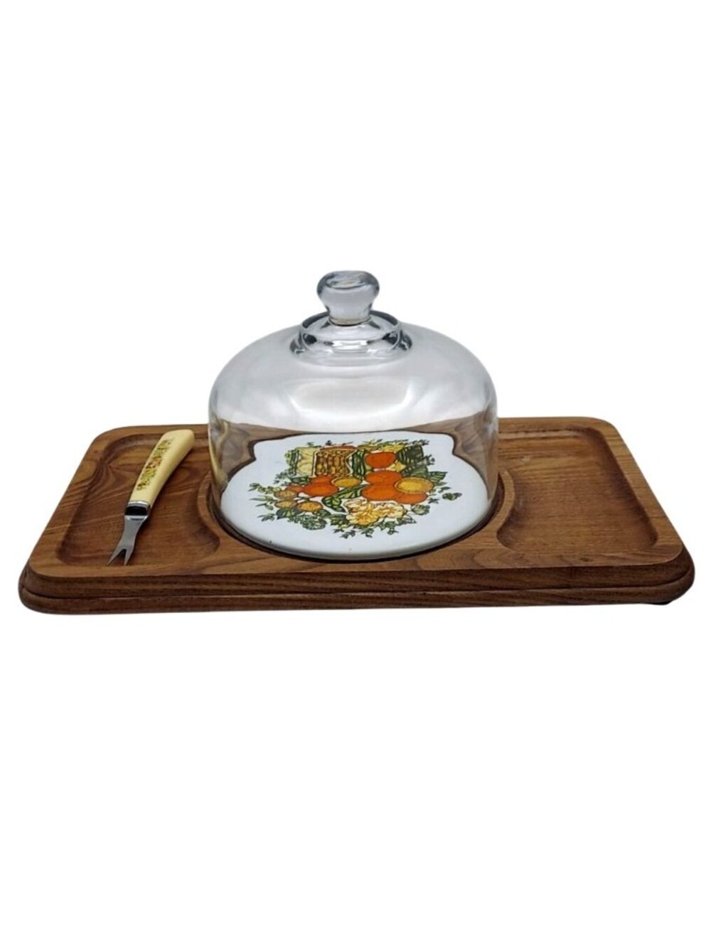 Vintage 1970s Goodwood Spice Of Life Cheese Board Set W/ Glass Dome Lid & Fork - Picture 3 of 15